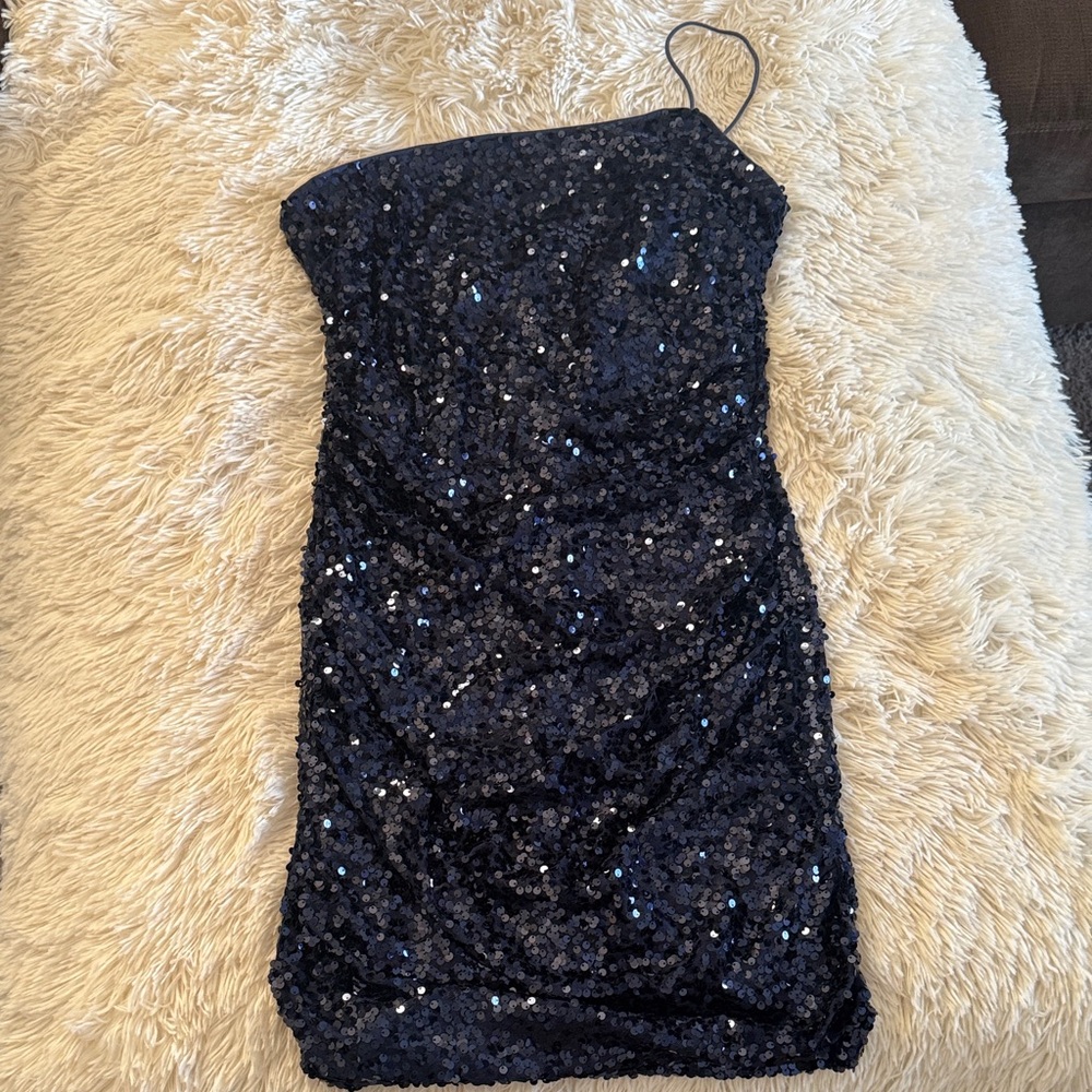 Windsor One Shoulder Navy Sequin Dress